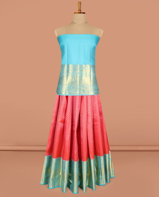 Red Pure Silk Pavadai Material Set