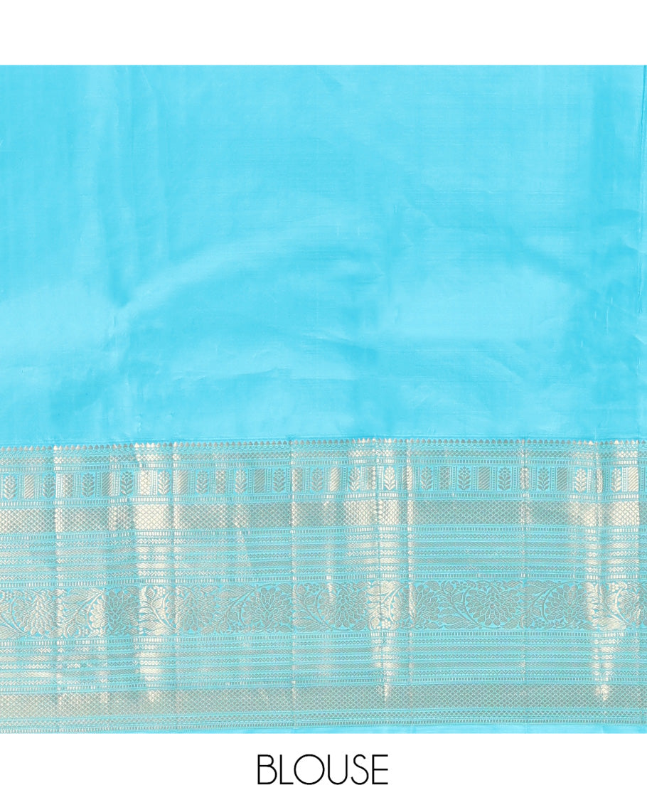 Brown Vasundhara Silk Saree, Spotlighted with Zari Buttas All Over Its Body, Complemented by a Contrast Border of Kodi Visiry Designs, a Grand Pallu, and Paired with a Contrast Blouse