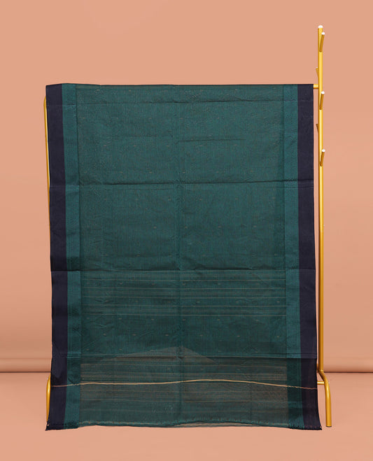 Blue Bengal Cotton Saree, Delicately Woven with Buttas All Over Its Body, Complemented by a Contrast Border of Unique Designs, Pallu of Stripes and Buttas, and Paired with a Matching Blouse