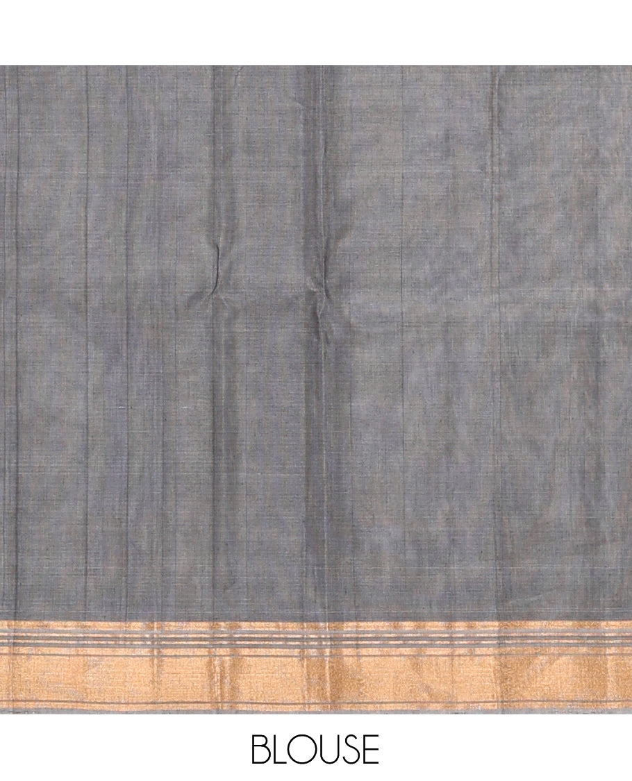 Blue Silk Cotton Saree, Beautifully Bedecked with Hexogon Zari Buttas, a Contrast Zari Border, Intricate Pallu, and a Contrast Blouse