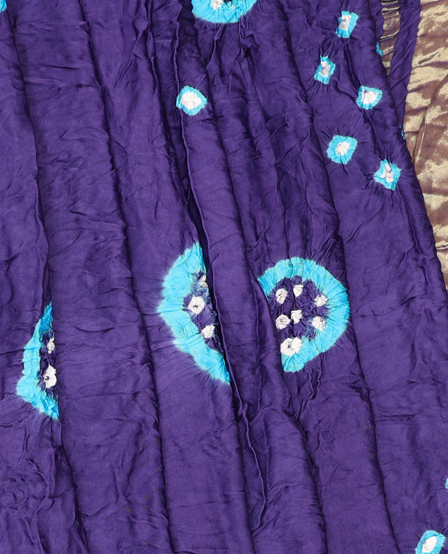 Borderless Violet Bandhani Dola Silk Saree