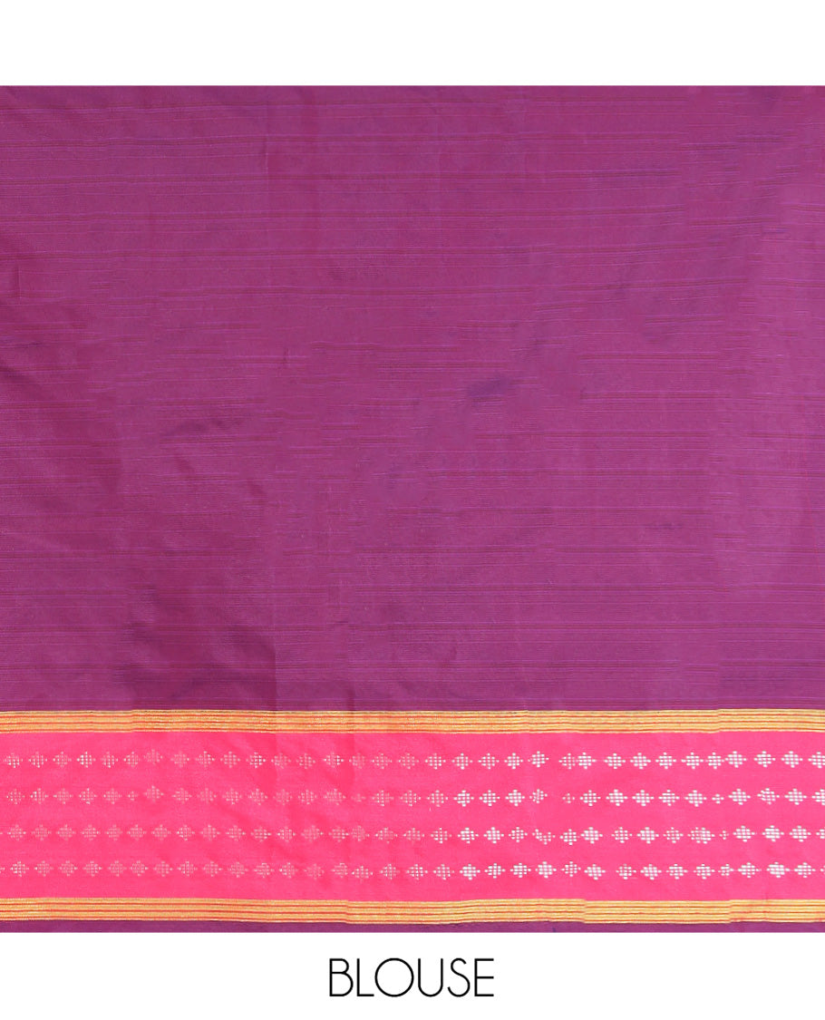 Purple Aarani Gift Saree, Adorned with Zari Stripes on Its Body, Complemented by a Contrast Zari Buttas Border, Pallu of Stripes, and Paired with a Matching Blouse