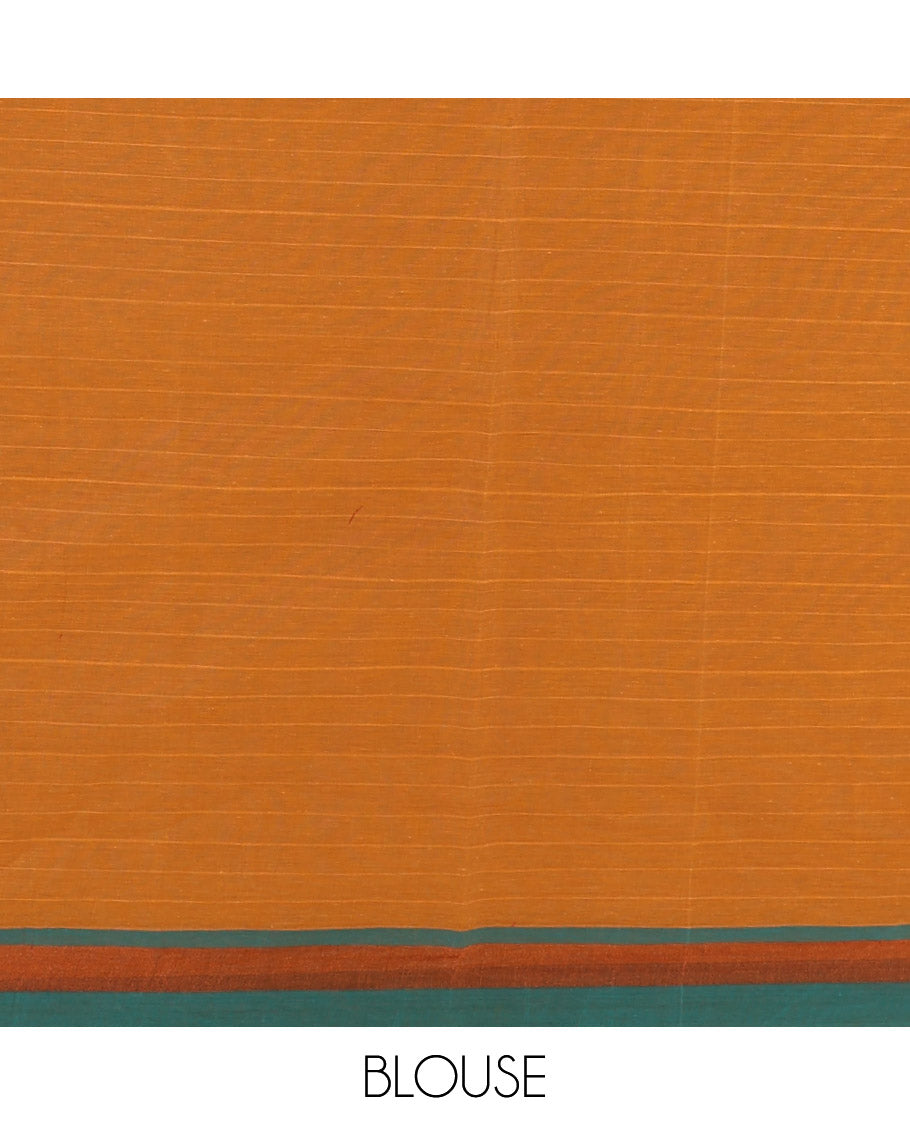 Peach-striped Coimbatore cotton saree with buttas, contrast plain border & paisley design pallu