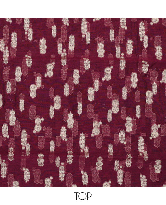 Maroon chududhar material set , floral motifs top, Green plain bottom & floral vine zari design dupatta