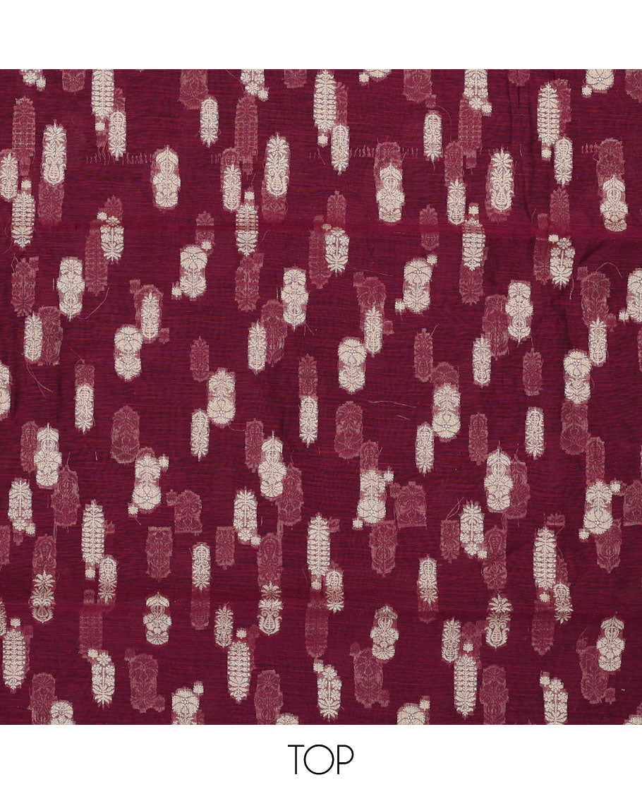 Maroon chududhar material set , floral motifs top, Green plain bottom & floral vine zari design dupatta
