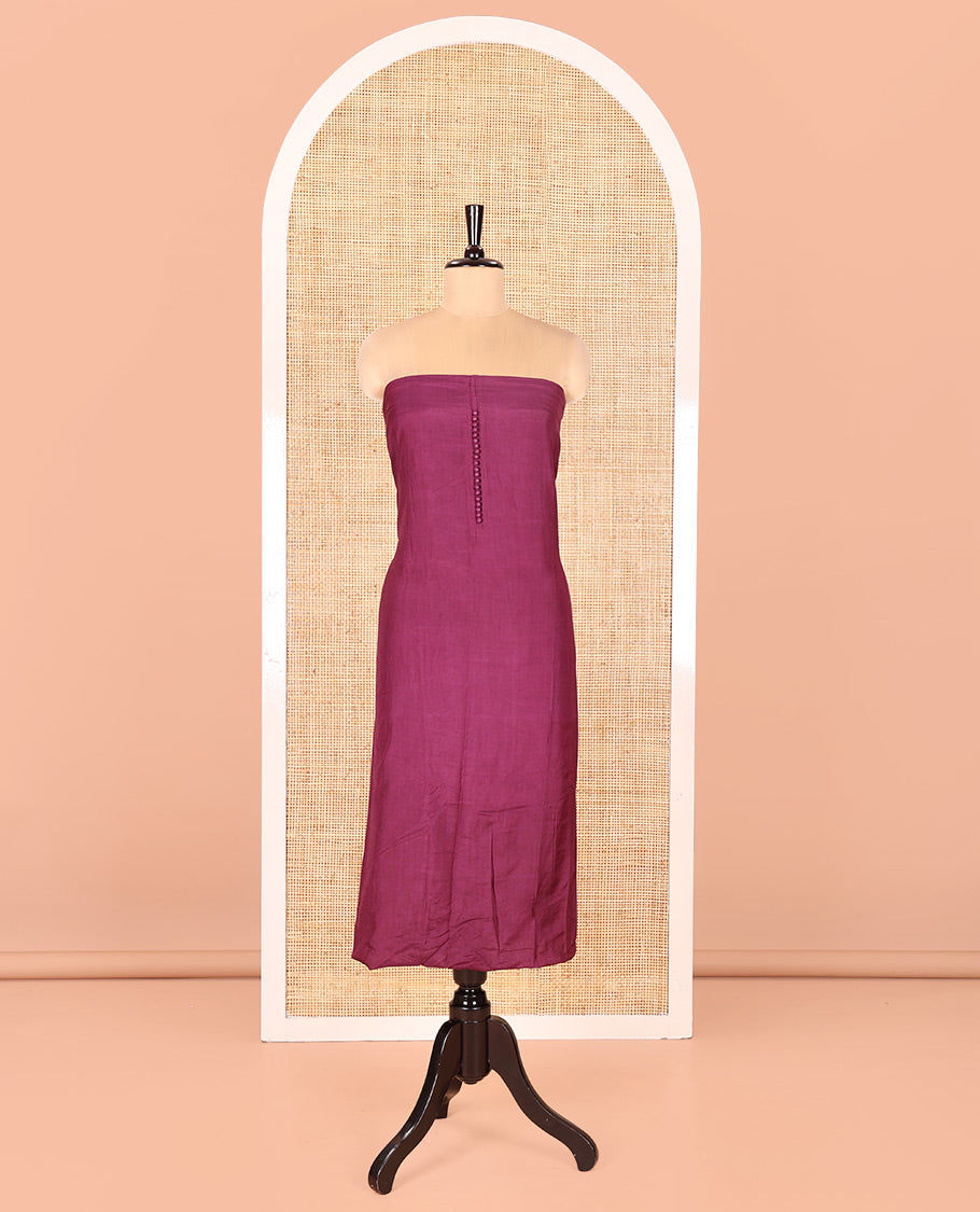 Purple Semi-Silk Material Chudidar Set, Adorned with Pom-Pom Necklined Top, a Plain Santoon Bottom, and Paired Floral Zari Woven Semi-Silk Dupatta