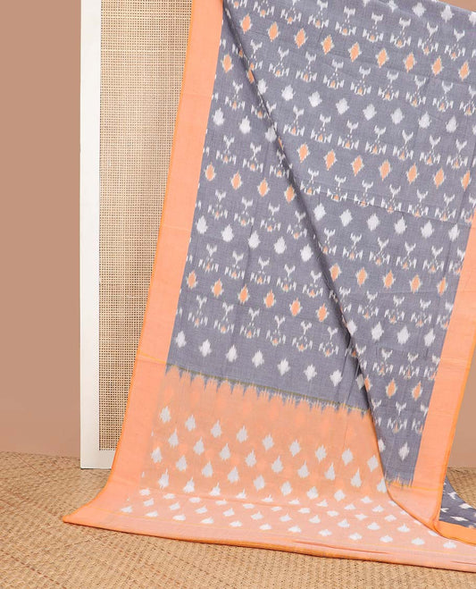 Grey  abstract design ikkat cotton saree with contrast border & geometric design pallu