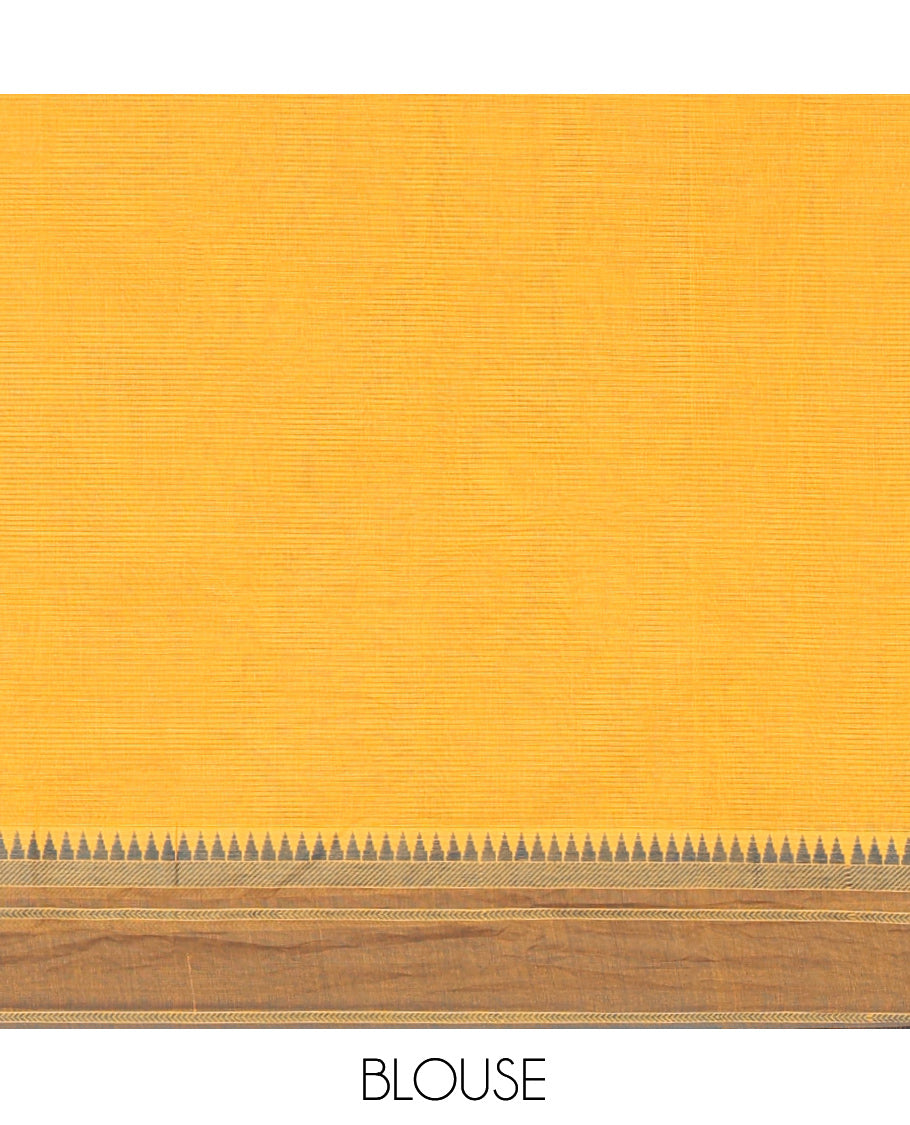 Grey Andhra Cotton Saree, Subtly Sparkled with Stripes, a Contrast Temple Border, a Contrast Striped Pallu, and a Contrast Blouse
