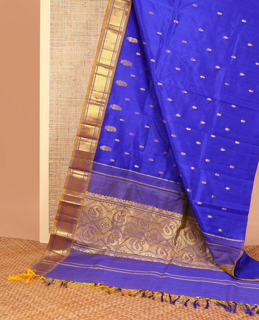 Ink blue buttas kancheepuram silk saree with contrast korvai intricate zari design border & floral design pallu