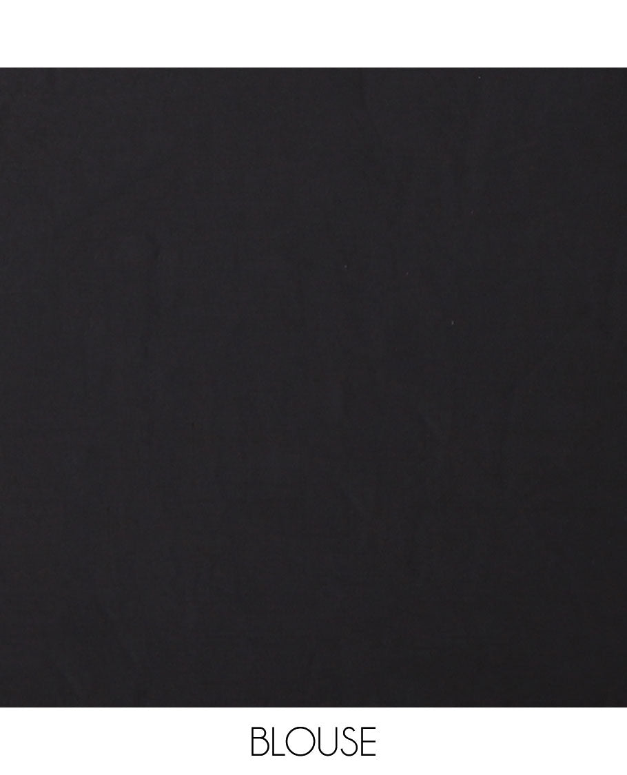 Borderless black half-and-half model satin saree with batik-style big floral motifs digital printed body and pallu