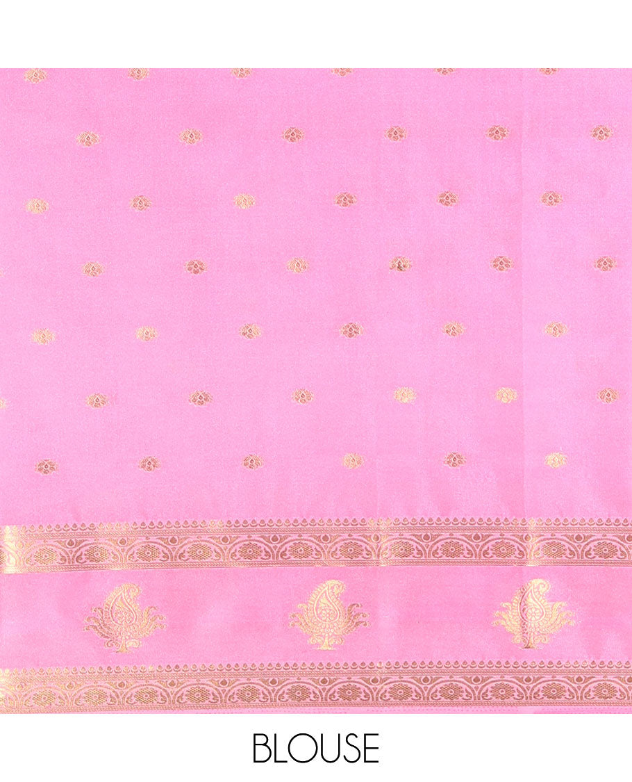 Green Art Mysore Silk Saree, Adorned with Zari Buttas All Over Its Body, Complemented by a Contrast  Traditional Zari Border, Pallu Features Zari Designs, and Paired with a Contrast Blouse