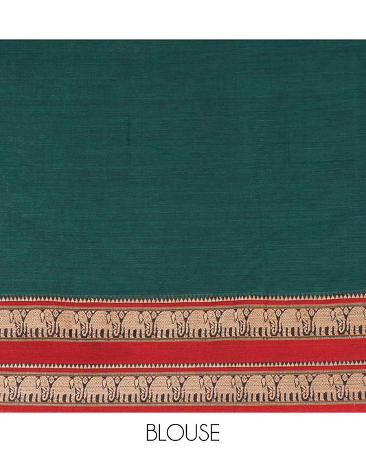 Green mercerised cotton saree with elephant thread weaving border & seer pallu along with running blouse