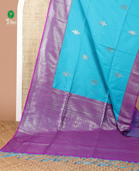 Rama blue semi soft silk saree with mango border & grand pallu along with plain blouse