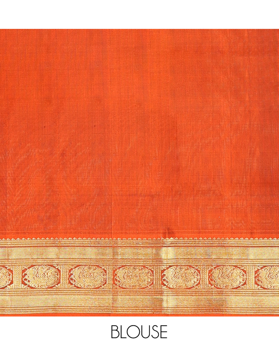 Brown Venkatagiri Silk Saree, Bedecked with Zari Stripes All Over Its Body, Complemented by a Contrast Traditional Zari Border of Round Peacock Designs, Jaal Design Pallu, and Paired with a Contrast Blouse