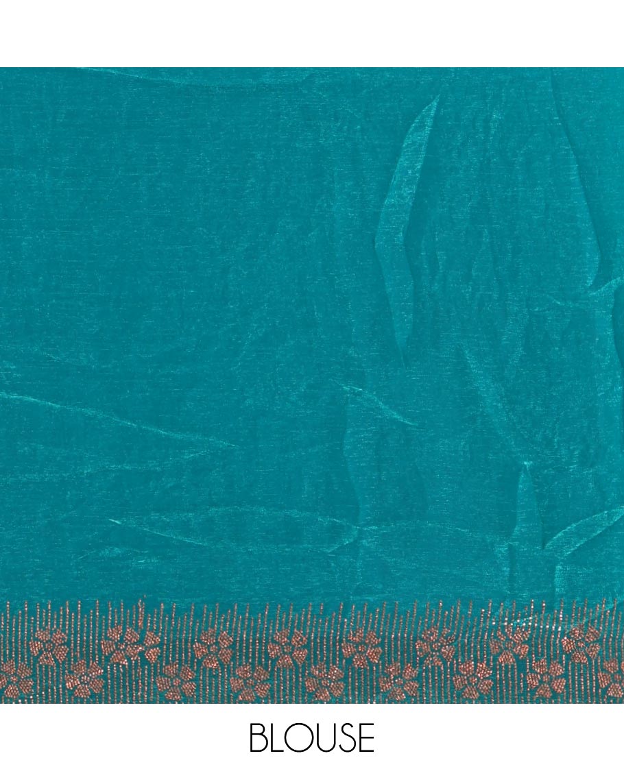 Violet full-plain Fendy satin saree, scallop floral micro-stone embroidered border, self-pallu & contrast stone work blouse