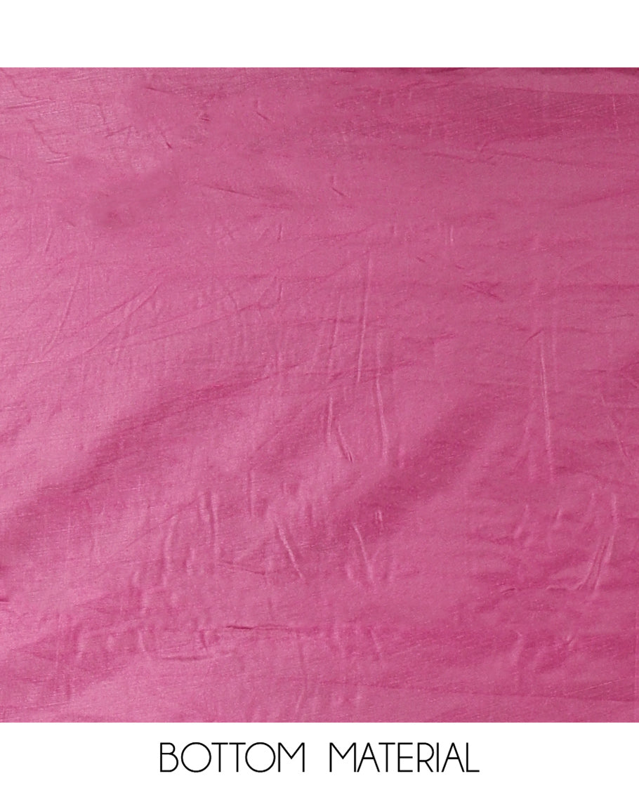Purple Semi-Silk Material Chudidar Set, Adorned with Pom-Pom Necklined Top, a Plain Santoon Bottom, and Paired Floral Zari Woven Semi-Silk Dupatta