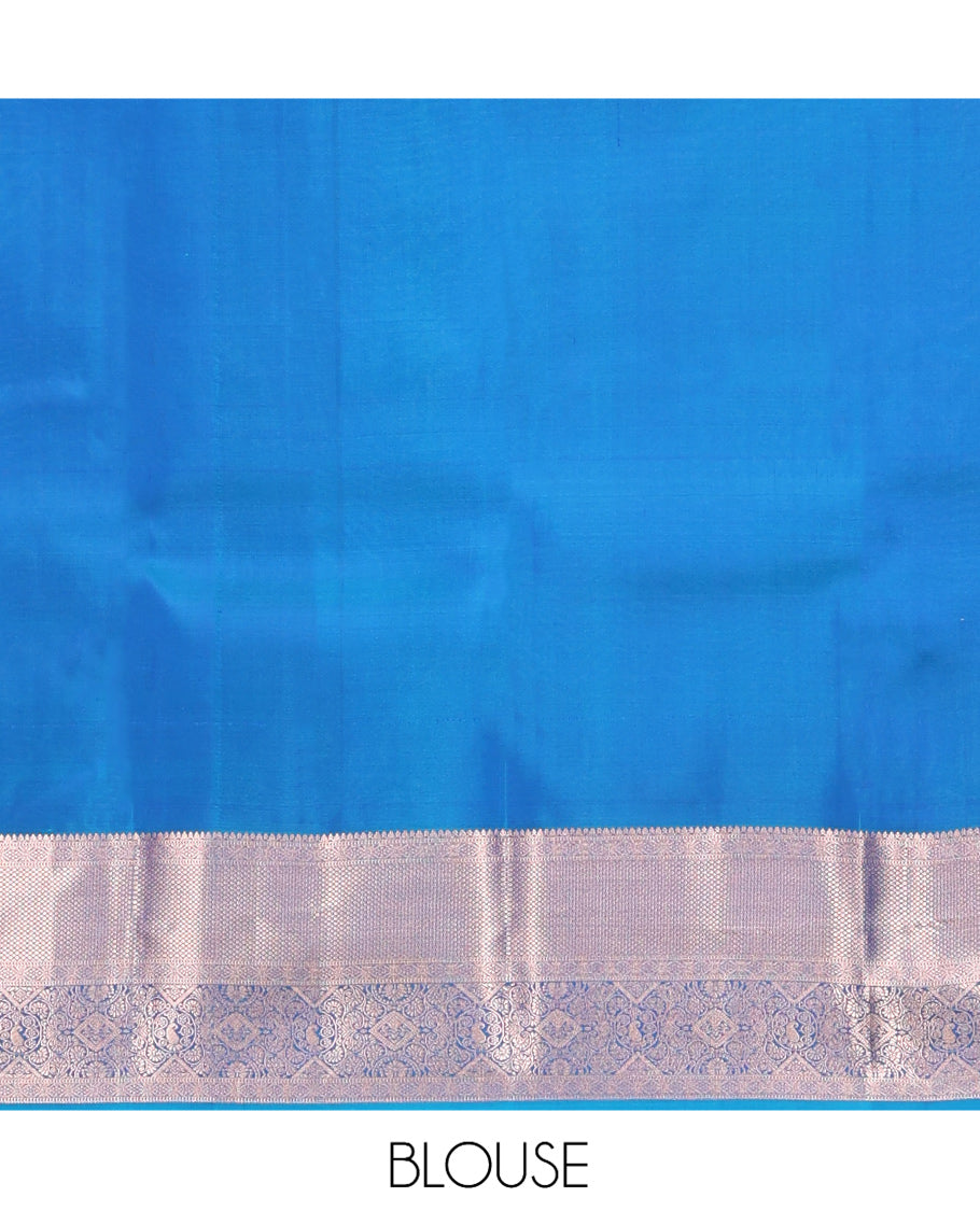 Blue Jacquard Zari Border Kanchipuram Wedding Silk Saree