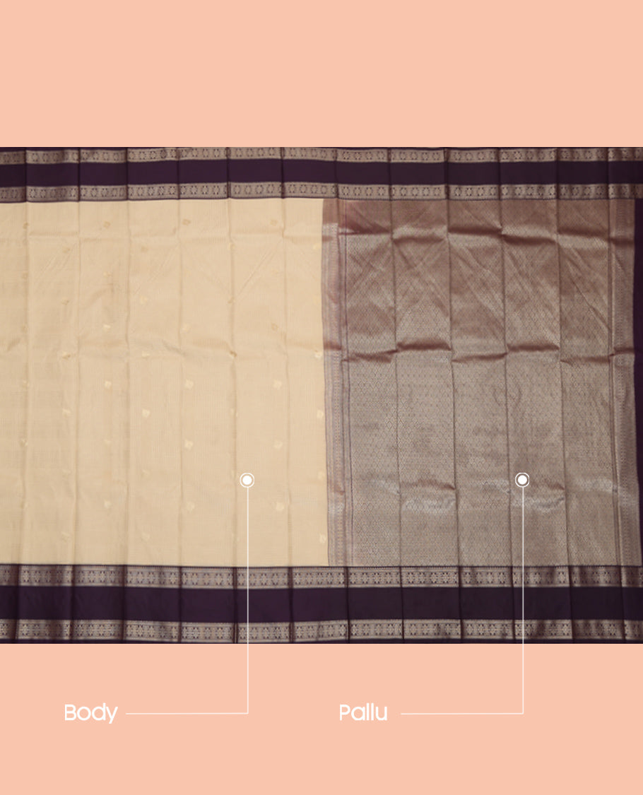 Sandal Budget Silk Saree, Crafted with Zari Buttas and Stripes, Complemented by Contrast Traditional Rettai Pettu Border, a Jaal Pallu and a Contrast Blouse