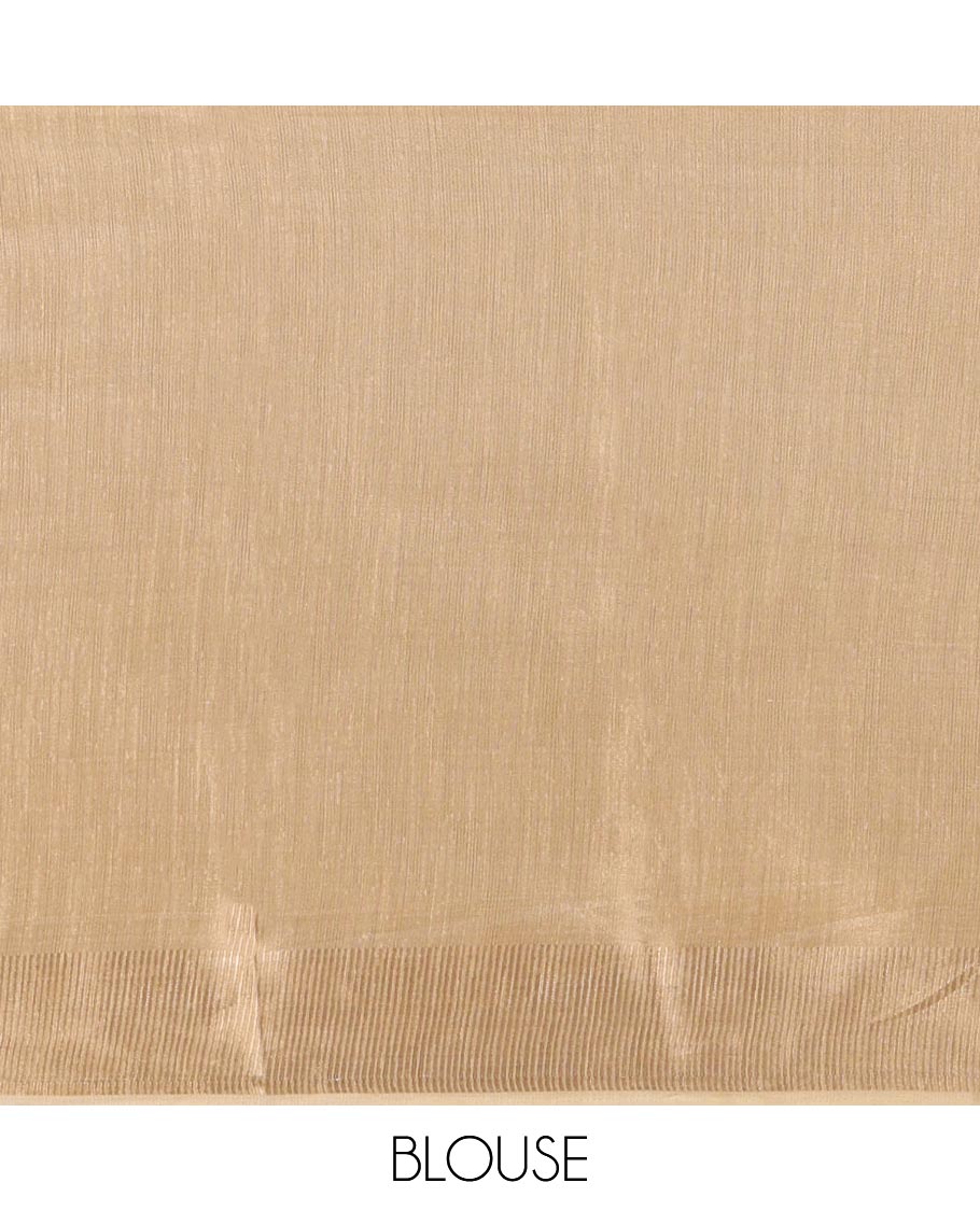 Chikku scallop design tissue saree, zari striped border, striped pallu, and gleaming matching blouse