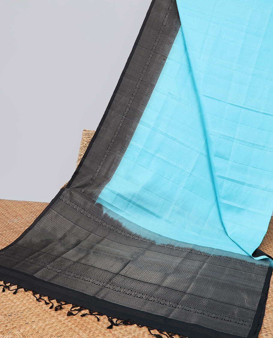 Blue Mayur soft silk saree with contrast zari design border and argyle pattern pallu