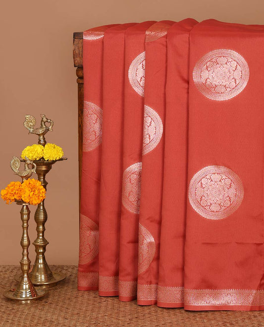 Pink elite soft silk saree with zari round buttas, traditional zari border, floral design pallu & flower butta blouse