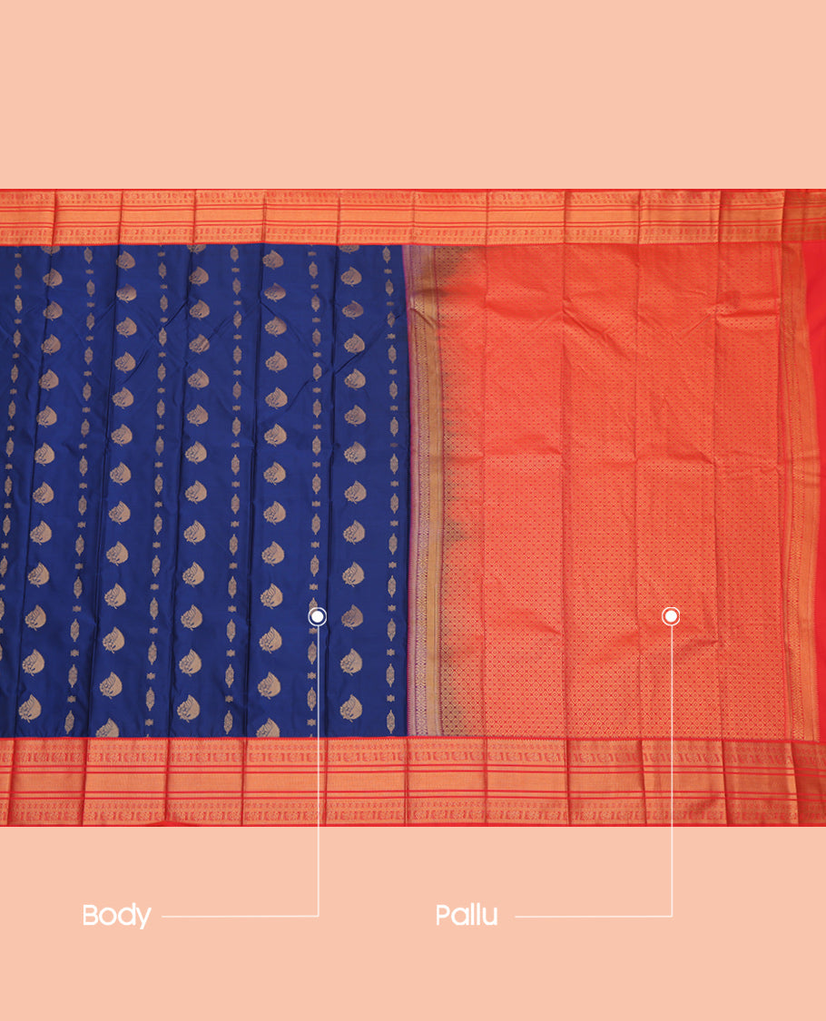 Blue Budget Silk Saree, Delicately Woven with Zari Buttas, a Contrast Traditional Zari Border, Jaal Pallu, and a Contrast Blouse