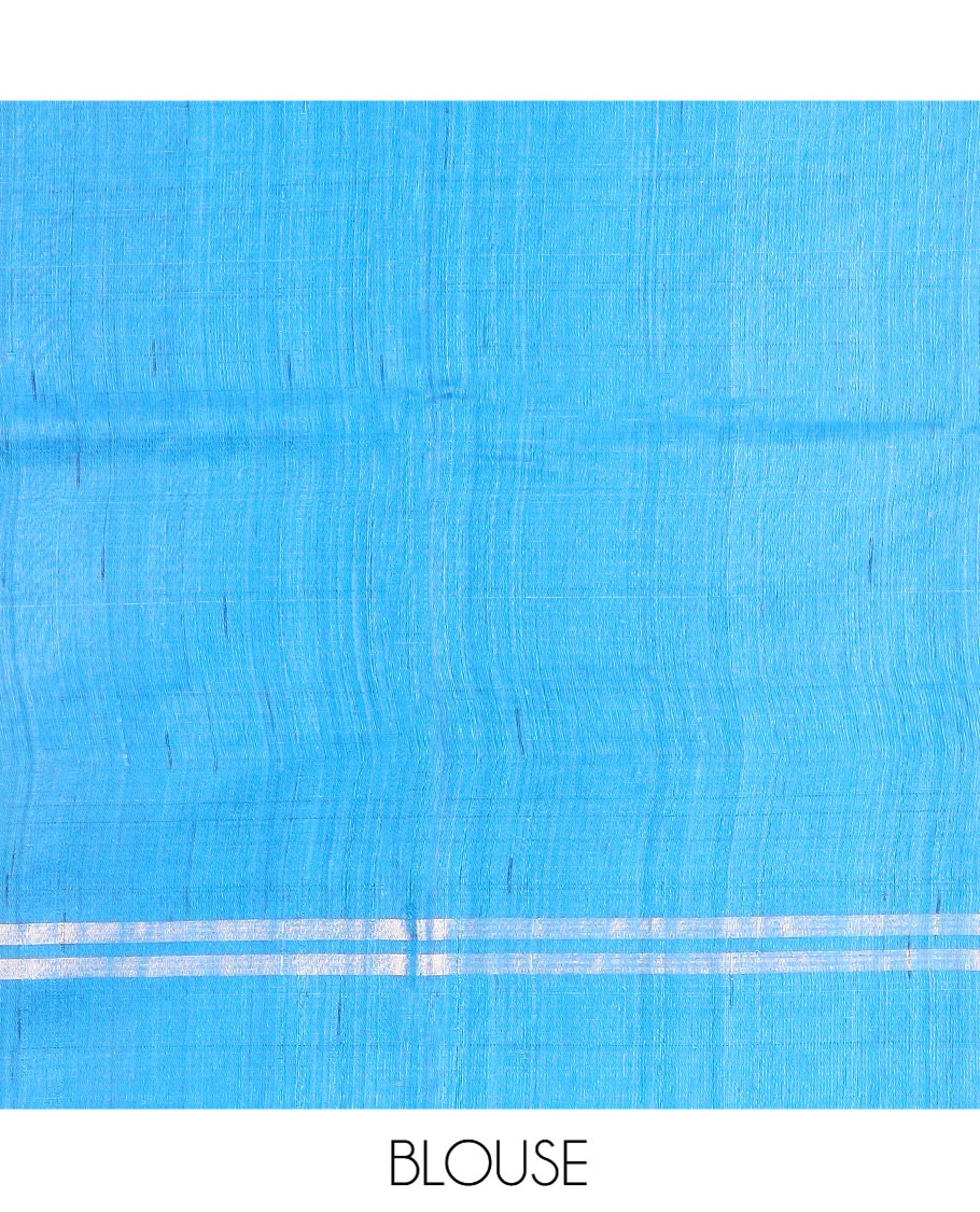 Blue Dupion Silk Saree, Beautified with Stripes All Over Its Body, Zari-Striped Border, Pallu Steeped with Dobby-Style Buttas, and Paired with a Matching Blouse