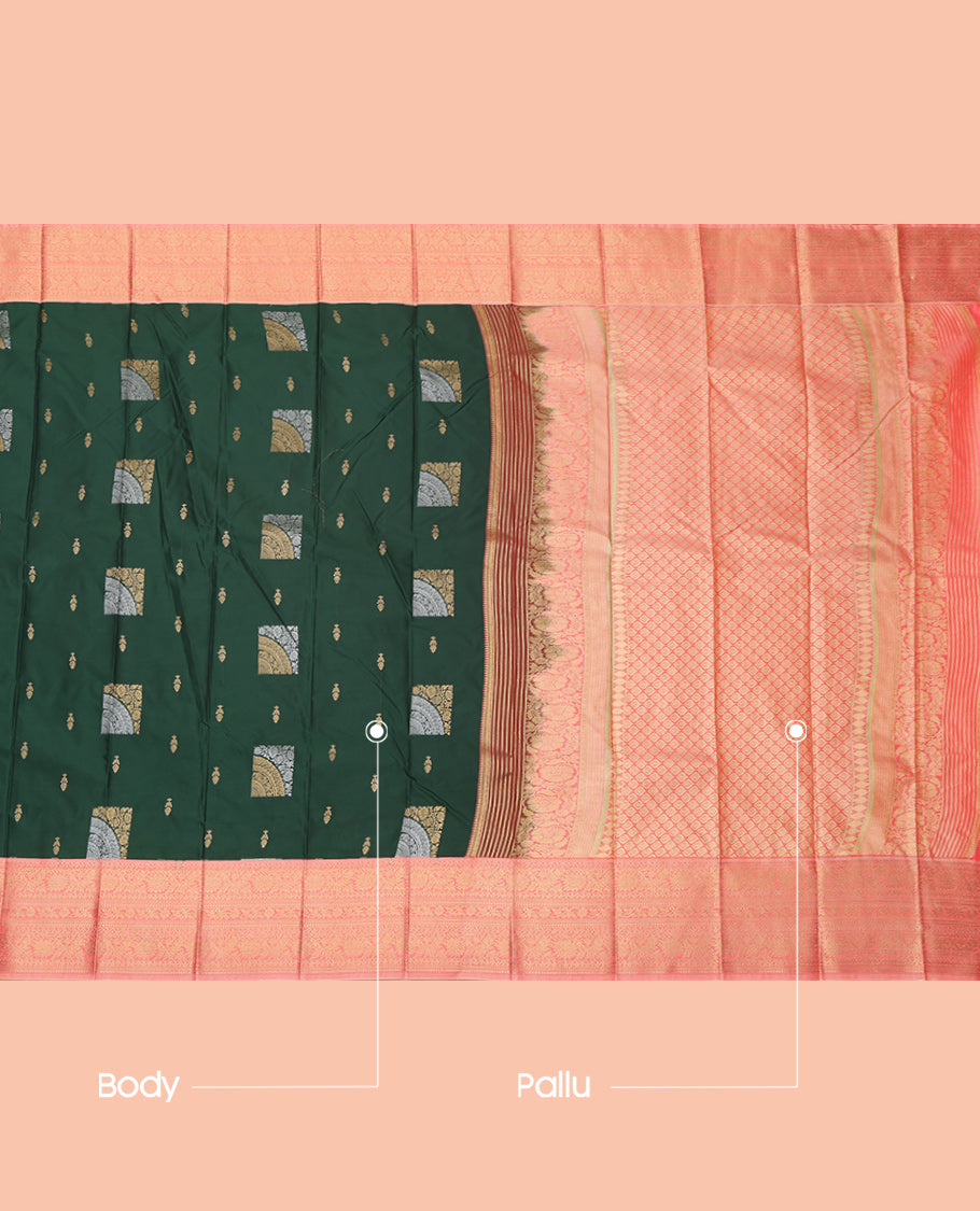 Bottle Green Zari Butta Budget Silk Saree