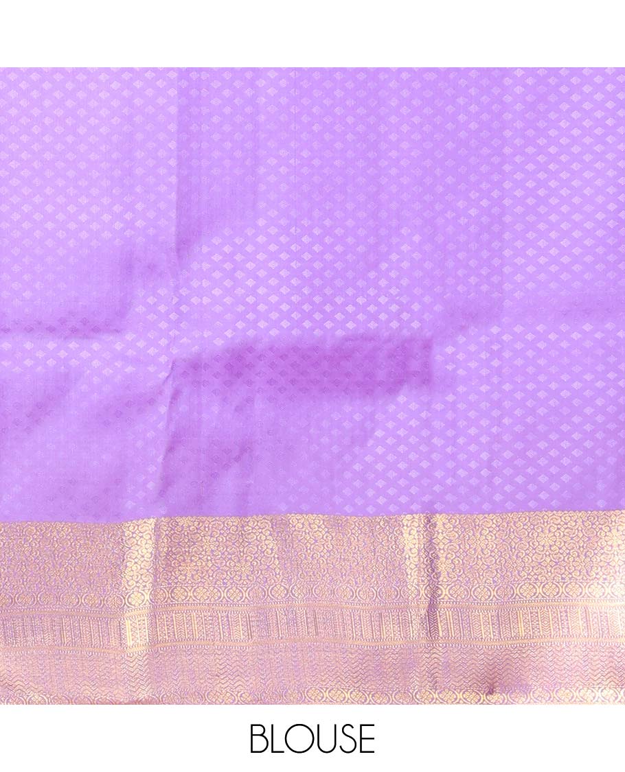 Lavender  floral jacquard kancheepuram silk saree with self zari border & argyle zari design pallu