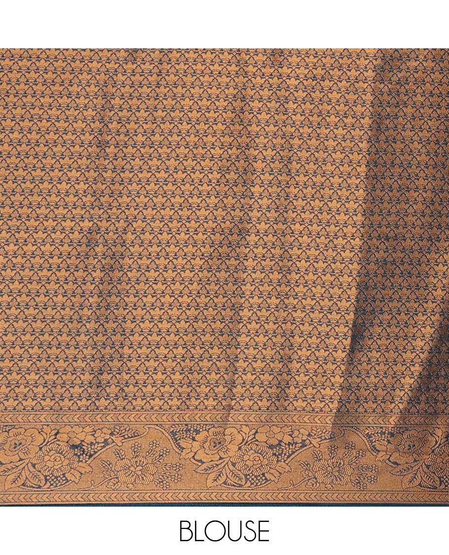 Blue buttas half sare with contrast zari border, zari design blouse & floral design dhavani