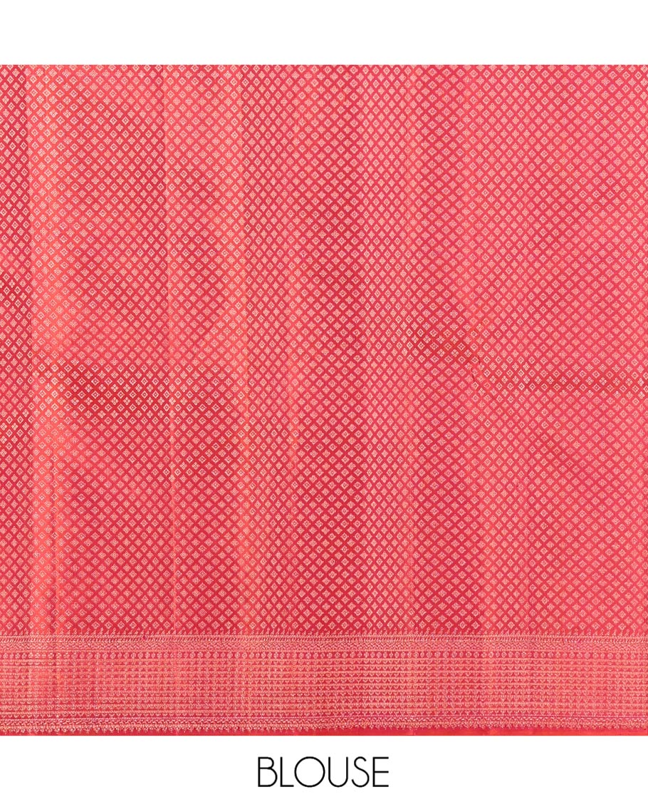 Red Kanchipuram Wedding Silk Saree, Beautified with Jacquard Design, a Traditional Zari Border, Greek Key Pallu, and a Matching Blouse
