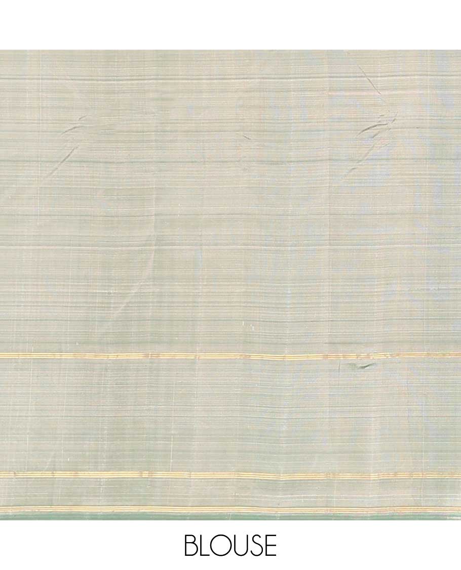 Cream  checked kancheepuram silk saree with contrast zari design border & striped ,floral design pallu