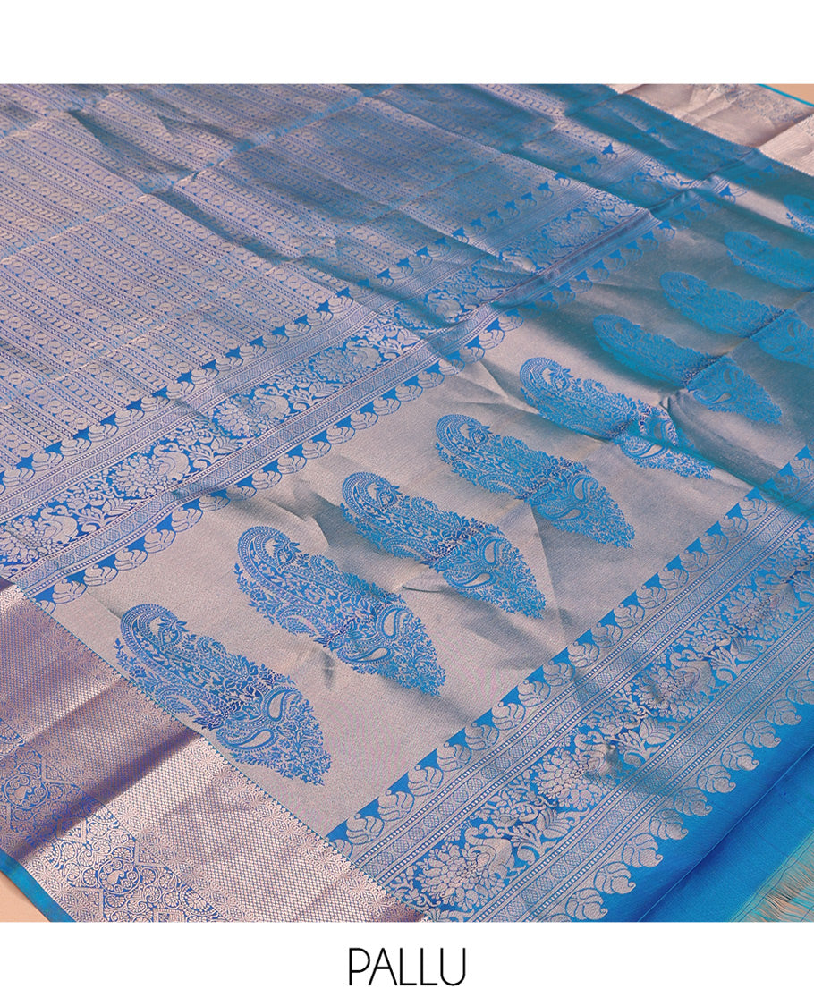 Blue Jacquard Zari Border Kanchipuram Wedding Silk Saree