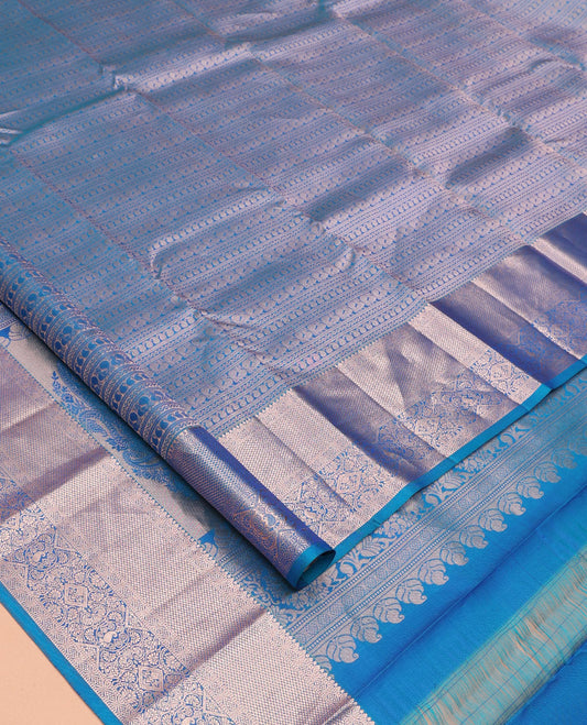 Blue Jacquard Zari Border Kanchipuram Wedding Silk Saree
