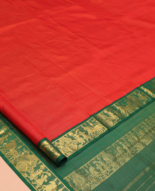 Red Zari Striped Nine-Yard Pure Silk Saree