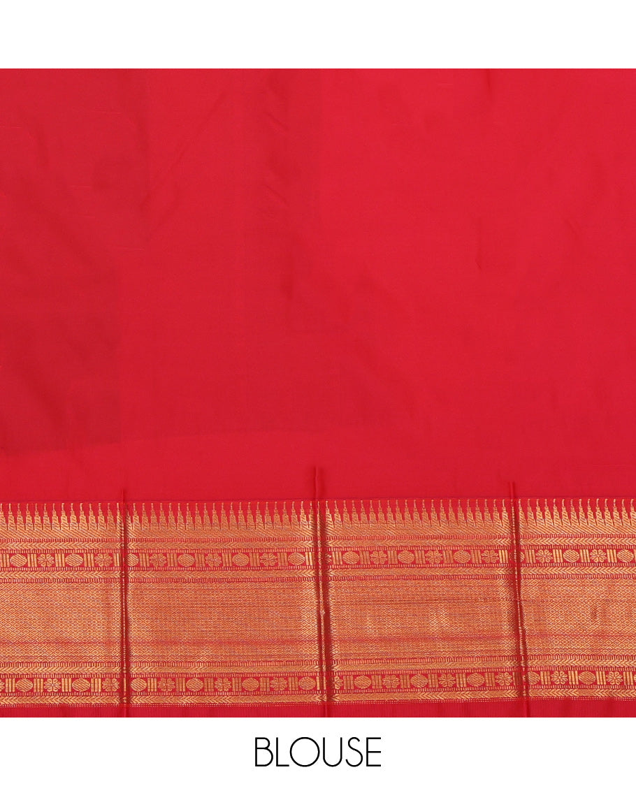 Green Budget Silk Saree, Woven with Zari Buttas, a Contrast Traditional Rettai Pettu Border, Intricate Pallu, and a Contrast Blouse