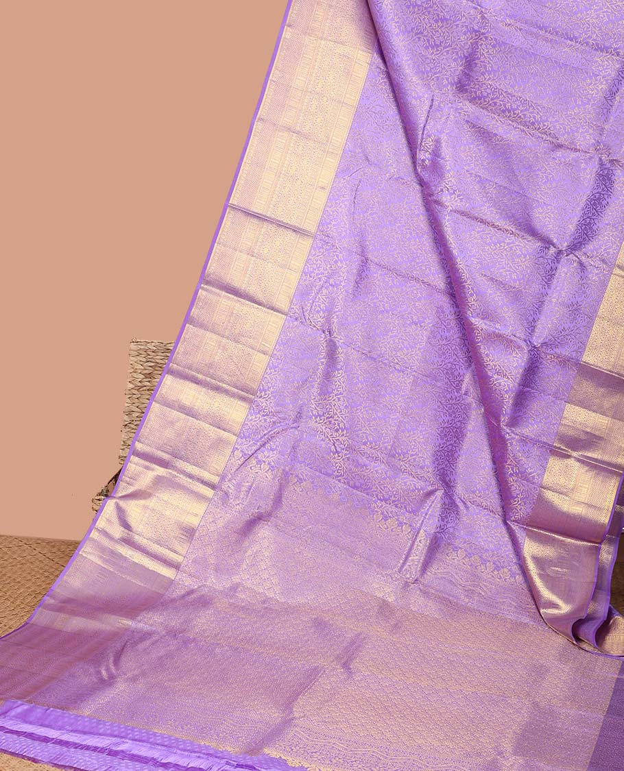 Lavender  floral jacquard kancheepuram silk saree with self zari border & argyle zari design pallu