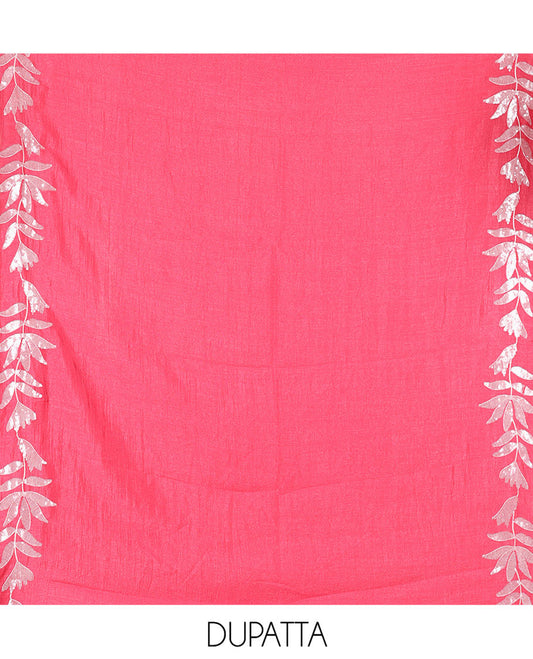 Rama Material Churidar Set, Detailed with Floral Motifs Sequins-Thread Embroidered on Its Vichitra Silk Top, Comes with a Contrast Santoon Bottom, and Paired with a Vichitra Silk Floral Embroidered Scallop Dupatta