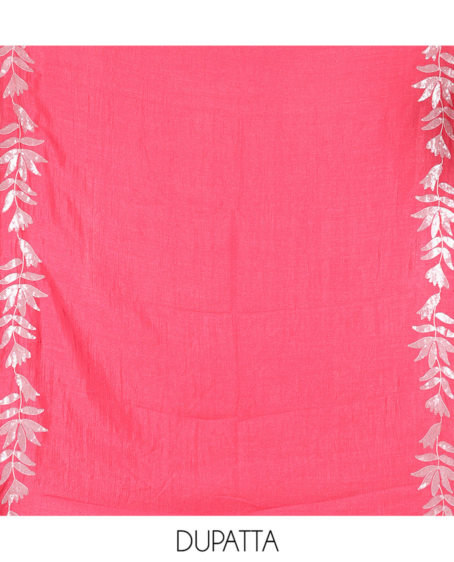 Rama Material Churidar Set, Detailed with Floral Motifs Sequins-Thread Embroidered on Its Vichitra Silk Top, Comes with a Contrast Santoon Bottom, and Paired with a Vichitra Silk Floral Embroidered Scallop Dupatta