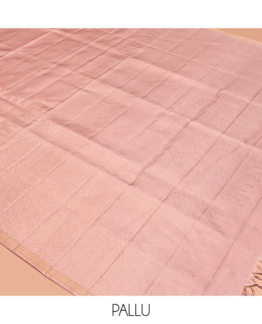 Pink Mayuri Soft Silk Saree, Impeccably Styled with Floral Designs All Over Its Body, Subtle Zari Piping Border, Sparsely Sparkled Pallu, and Paired with a Matching Blouse