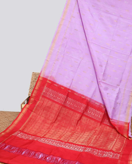 Lavender motifs uppada silk saree with contrast zari border & floral jaal design pallu
