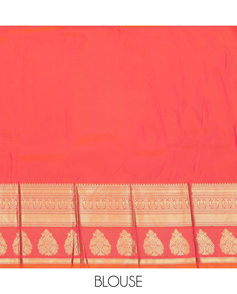 Orange-Pink Diamond Peacock Butta Budget Silk Saree