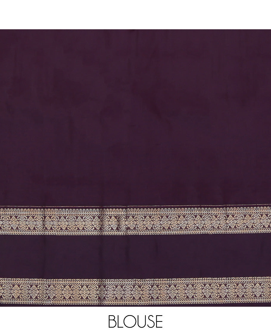 Sandal Budget Silk Saree, Crafted with Zari Buttas and Stripes, Complemented by Contrast Traditional Rettai Pettu Border, a Jaal Pallu and a Contrast Blouse