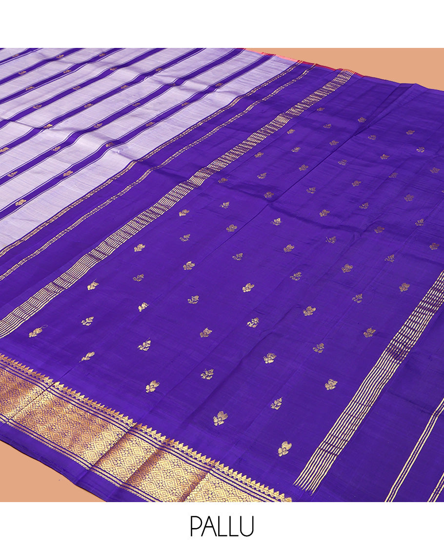 Grey-Violet Striped Kanchipuram Silk Saree