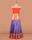 Blue Jacquard Art Silk Pavadai Material Features a Contrast Traditional Border, a Contrast Blouse