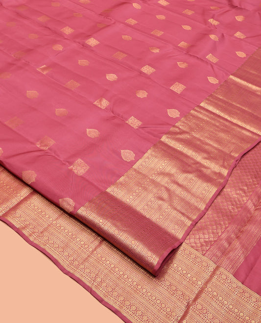 Red Vasundhara Lite Silk Mix Saree, Enthralled with Zari Buttas, Highlighted by a Zari Border of Kathir, Kamalam, Lavangam, Cross Kamalam, and Neli Designs, Geometric Pallu, and a Matching Blouse