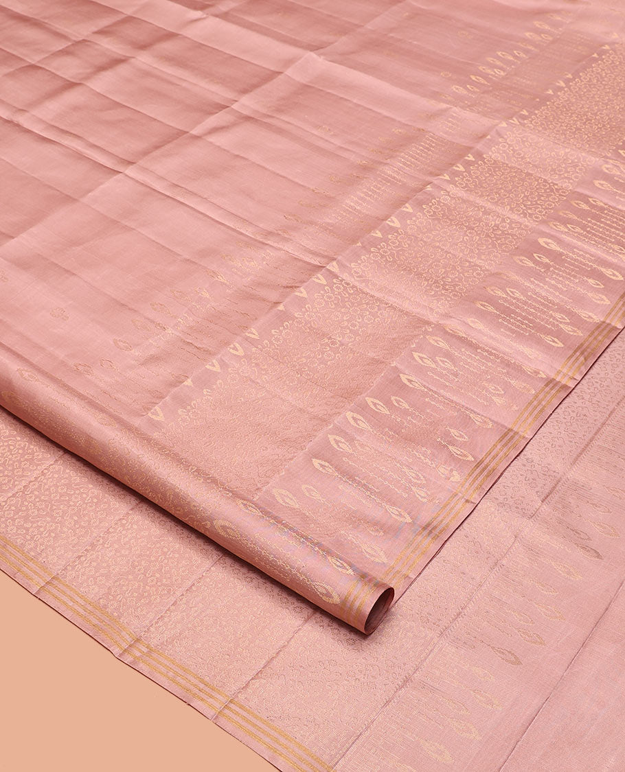 Pink Mayuri Soft Silk Saree, Impeccably Styled with Floral Designs All Over Its Body, Subtle Zari Piping Border, Sparsely Sparkled Pallu, and Paired with a Matching Blouse