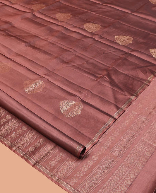 Brown Mayuri Lite Silk Mix Saree, Elegantly Framed with Zari Buttas on Its Body, Subtle Border, Pallu of Intricate Designs, and Paired with a Matching Blouse