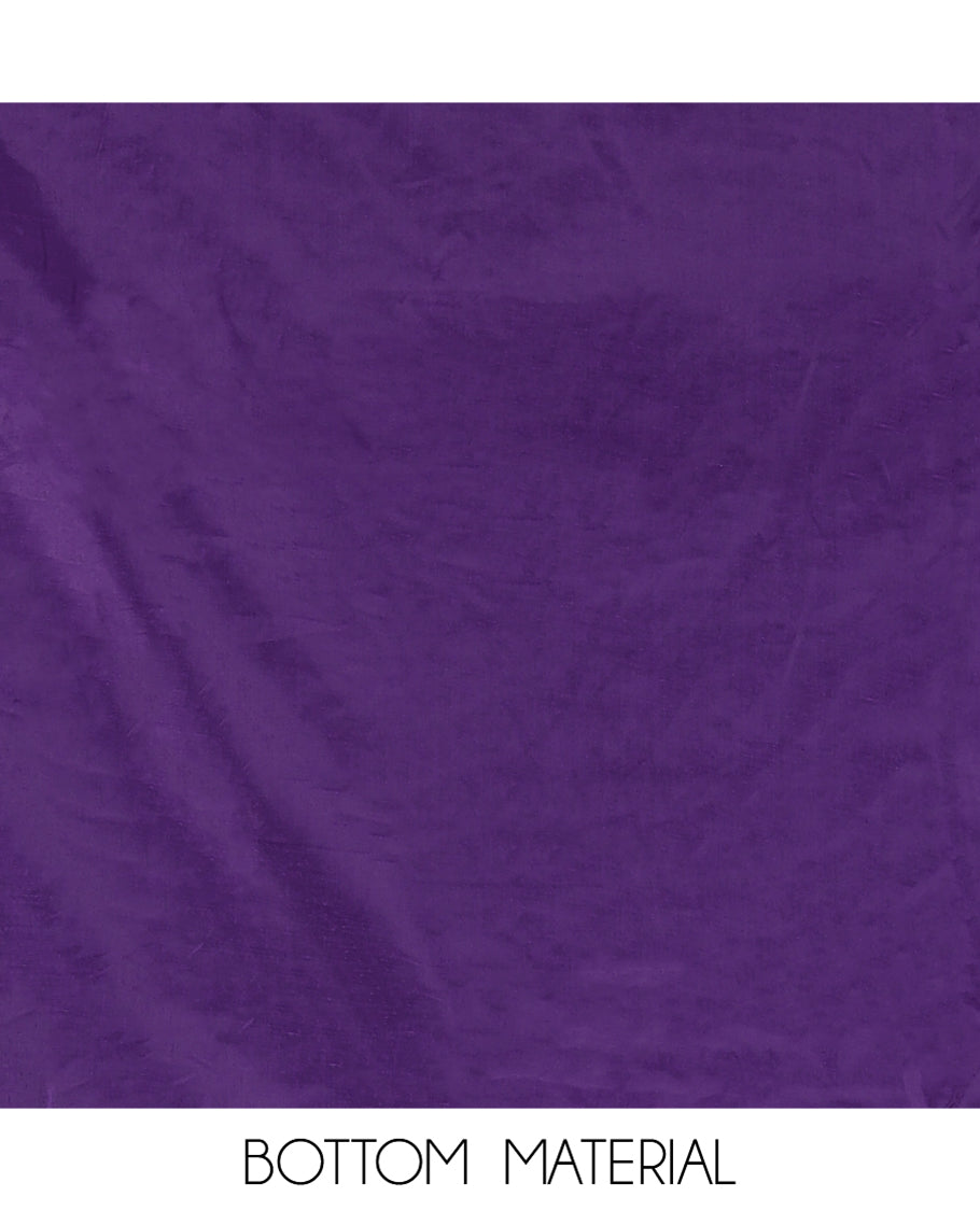 Purple Semi-Silk Material Churidar Features Zari Buttas Woven Top, a Santoon Bottom, and Zari Design Dupatta