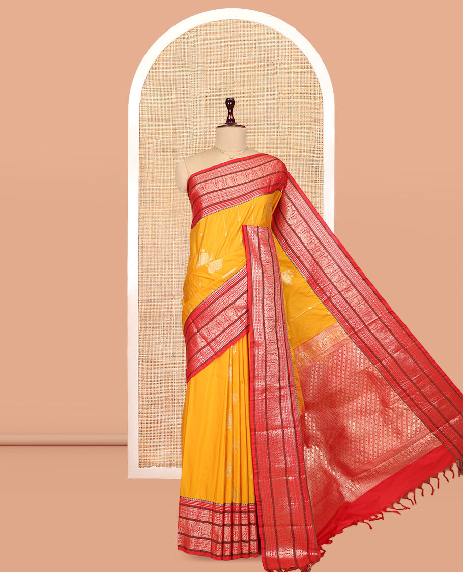 Mustard-Pink Zari Design Budget Silk Saree, a Contrast Traditional Zari Design Big Border, Grand Pallu, Contrast Blouse